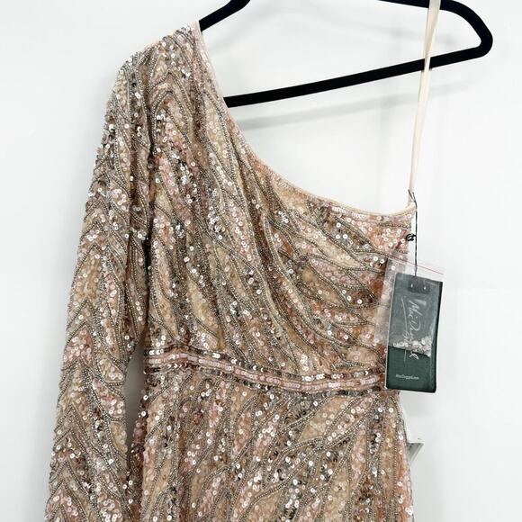 Mac Duggal Embellished One Shoulder Sequin Gown Rose Gold Size 10 NWT - Picture 14 of 14